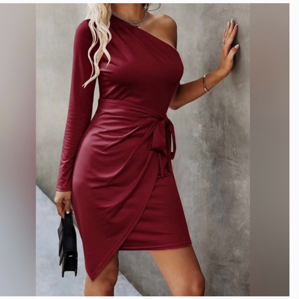 COPY - Pretty garden Elegant Olive Green One-Shoulder long sleeve body con Dres…